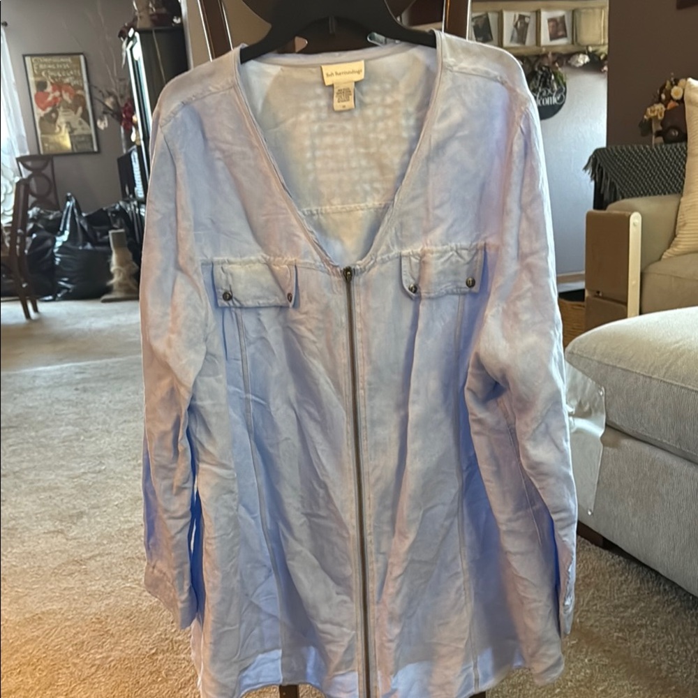 Soft Surroundings Light Blue Linen Blend Top